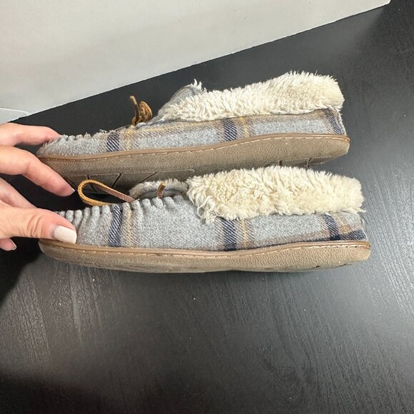 MINNETONKA Grey Plaid Sherpa Lined Slippers Size 8 - Picture 7 of 12